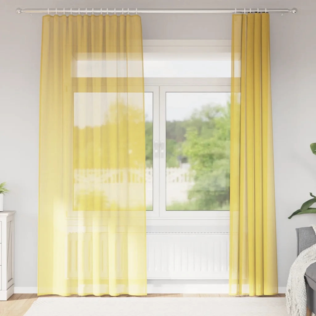 Tende in Voile con Tasche per Aste 2 pz Giallo 4102228