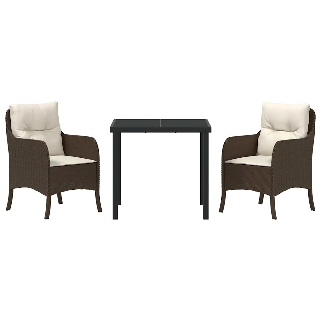 Set da Pranzo per Giardino con cuscino 3 pcs Marrone polyrattan