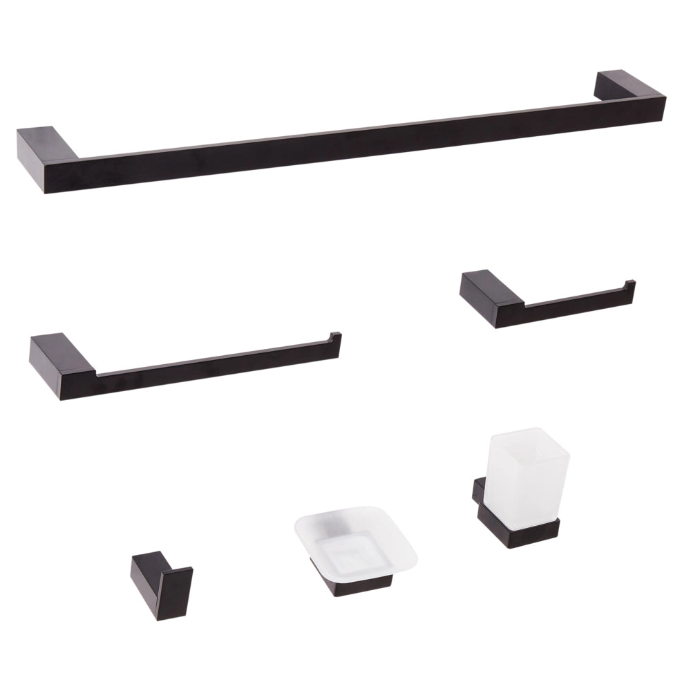 Set di 6 Accessori da bagno in alluminio nero con bicchiere e portasapone minimalisti