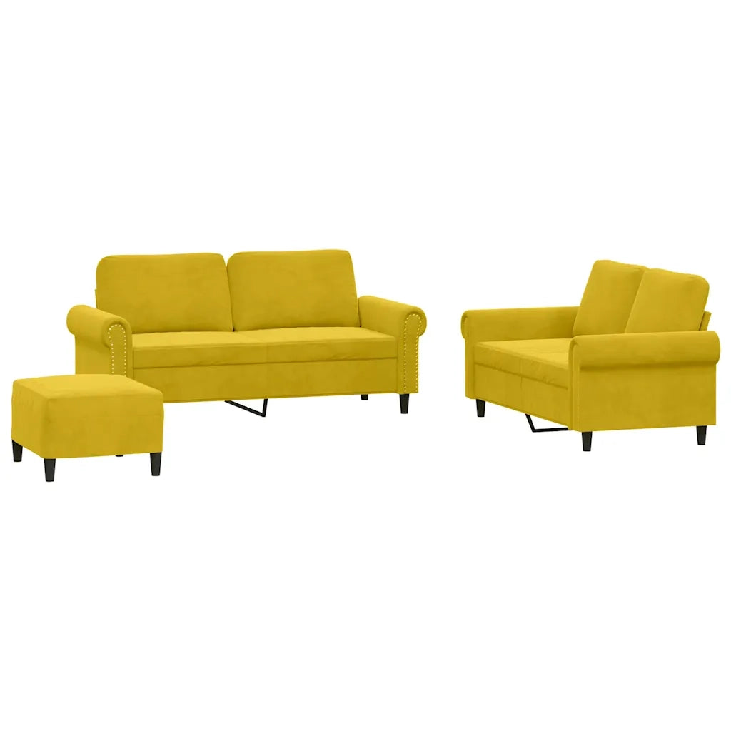 Set di Divani 3 pz con Cuscini giallo in Velluto