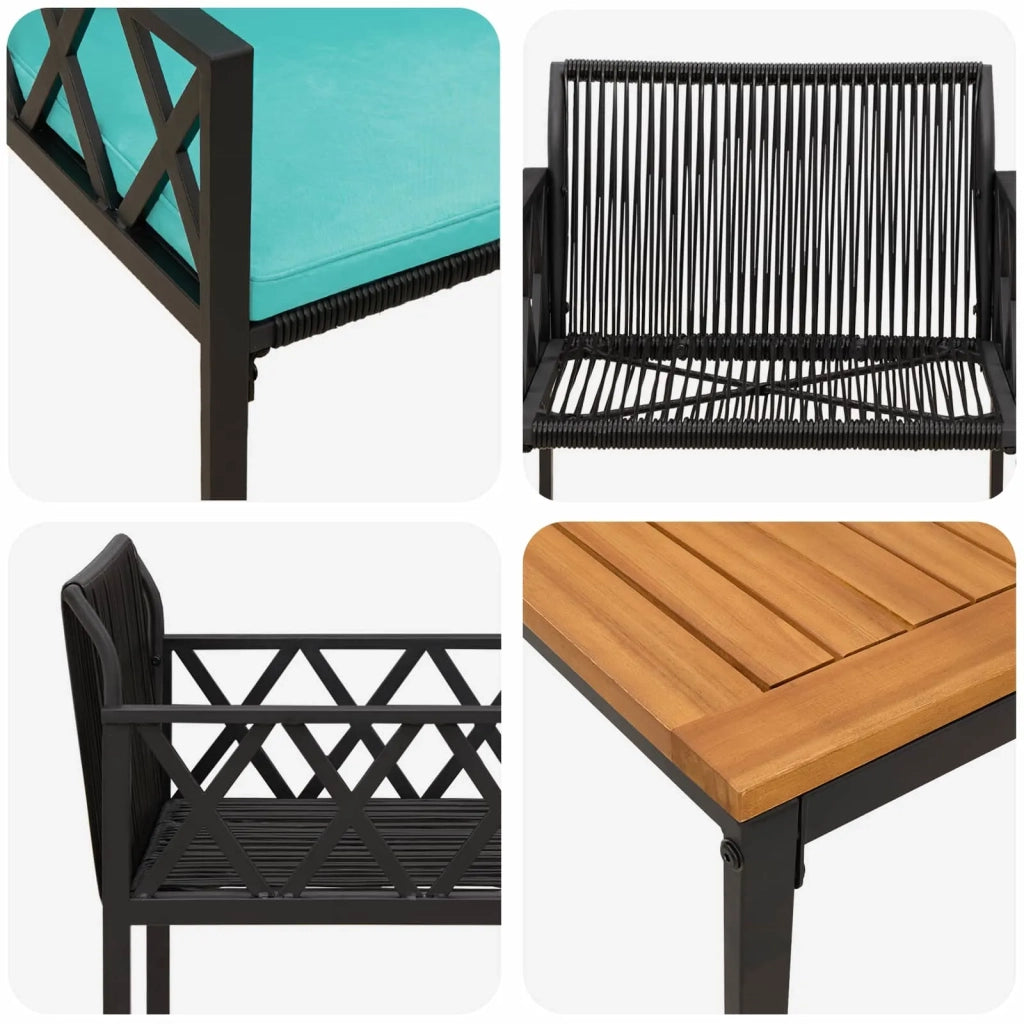 Set Mobili da Esterno 3 pcs Nero e Turchese polyrattan 42025351