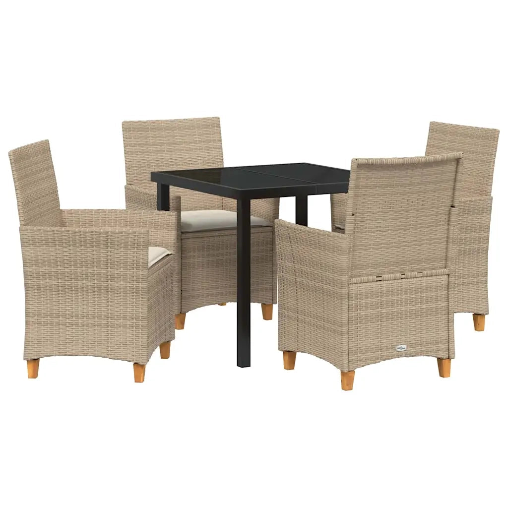 Set da Pranzo per Giardino 5 pcs Beige polyrattan