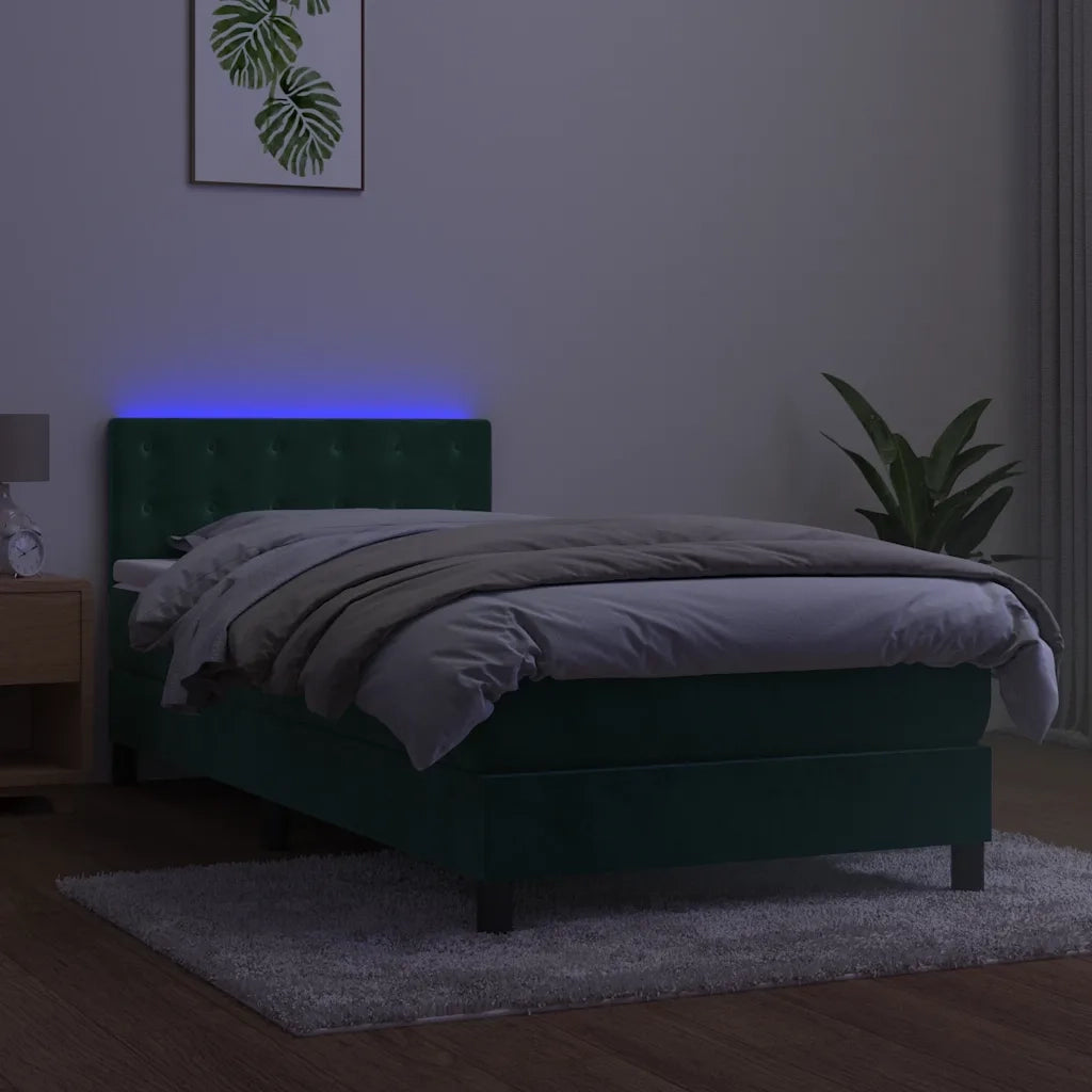 Letto a Molle con Materasso e LED Verde Scuro 100x200cm Velluto 3134630