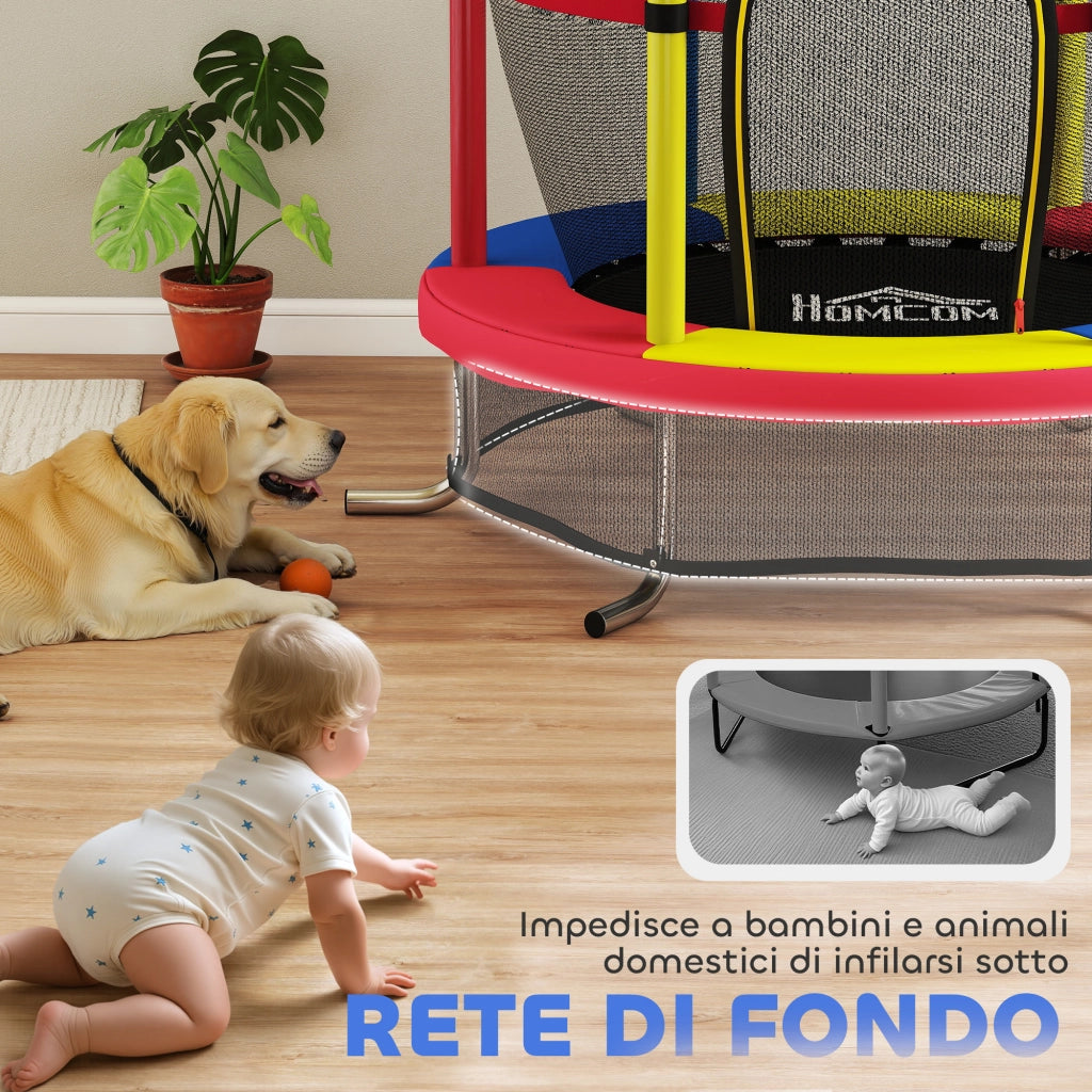 Trampolino per Bambini con Rete di Sicurezza ¨C Minimal ¨C ?160x190 cm, Multicolore