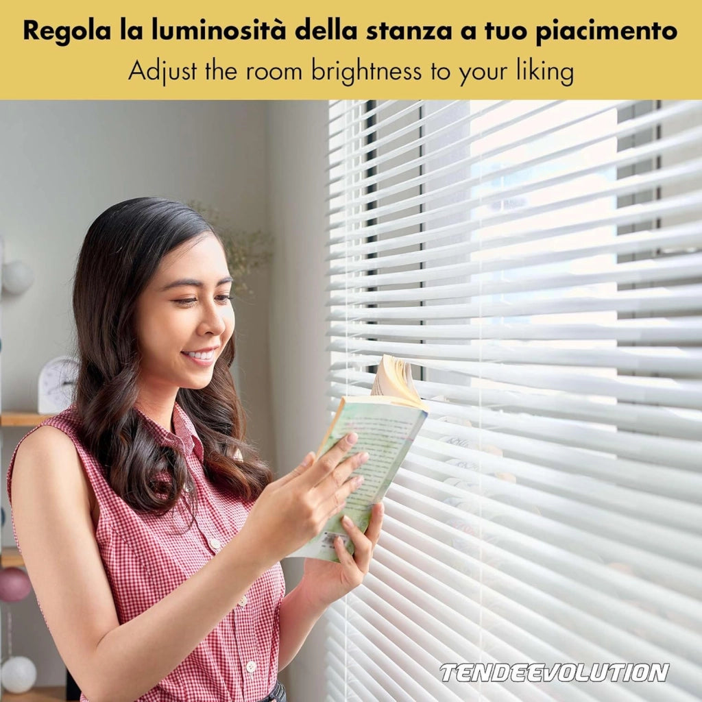 Tenda Veneziana Su Misura in Alluminio, Lamella da 25mm - Larghezza 0,80 x Altezza 1,50, Col. Blu 0258, Comando e Orientamento a Sinistra