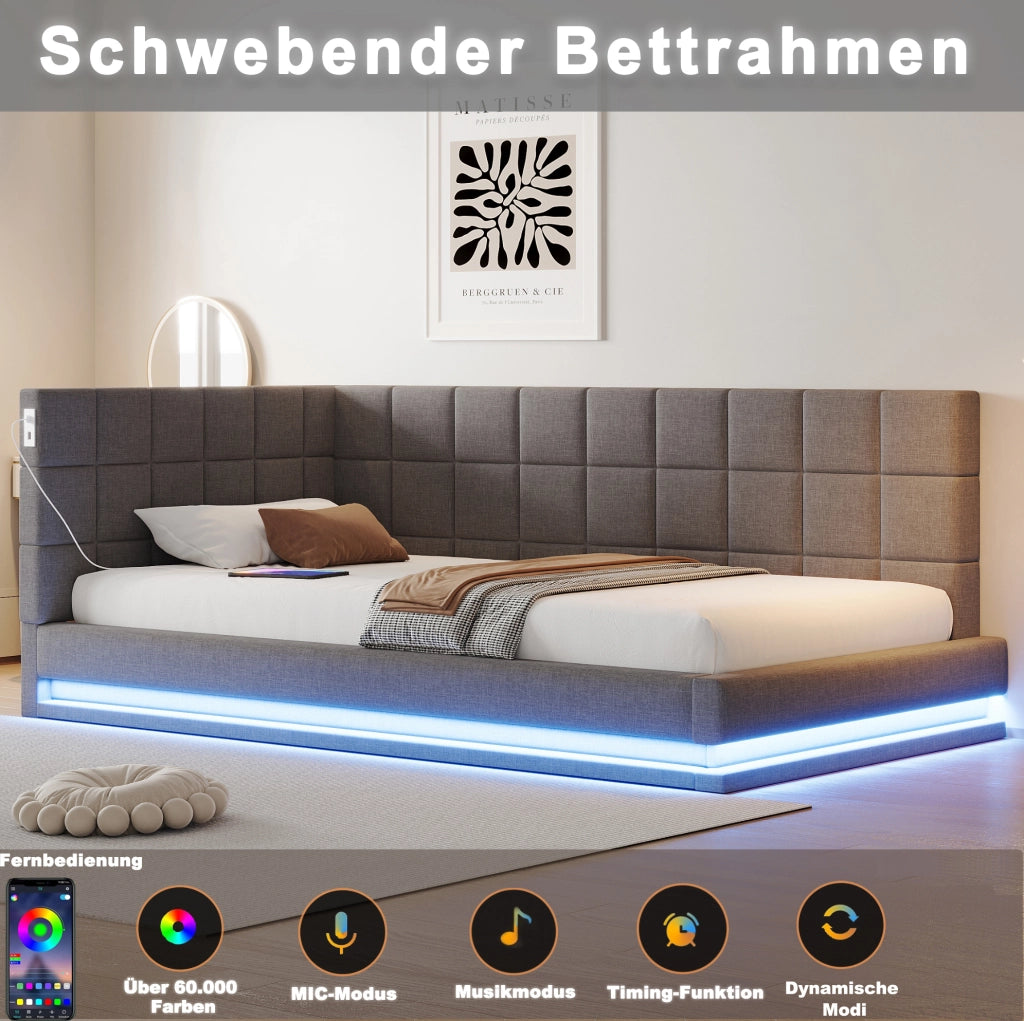 Letto imbottito trasformabile 90 x 200 cm grigio con LED e USB