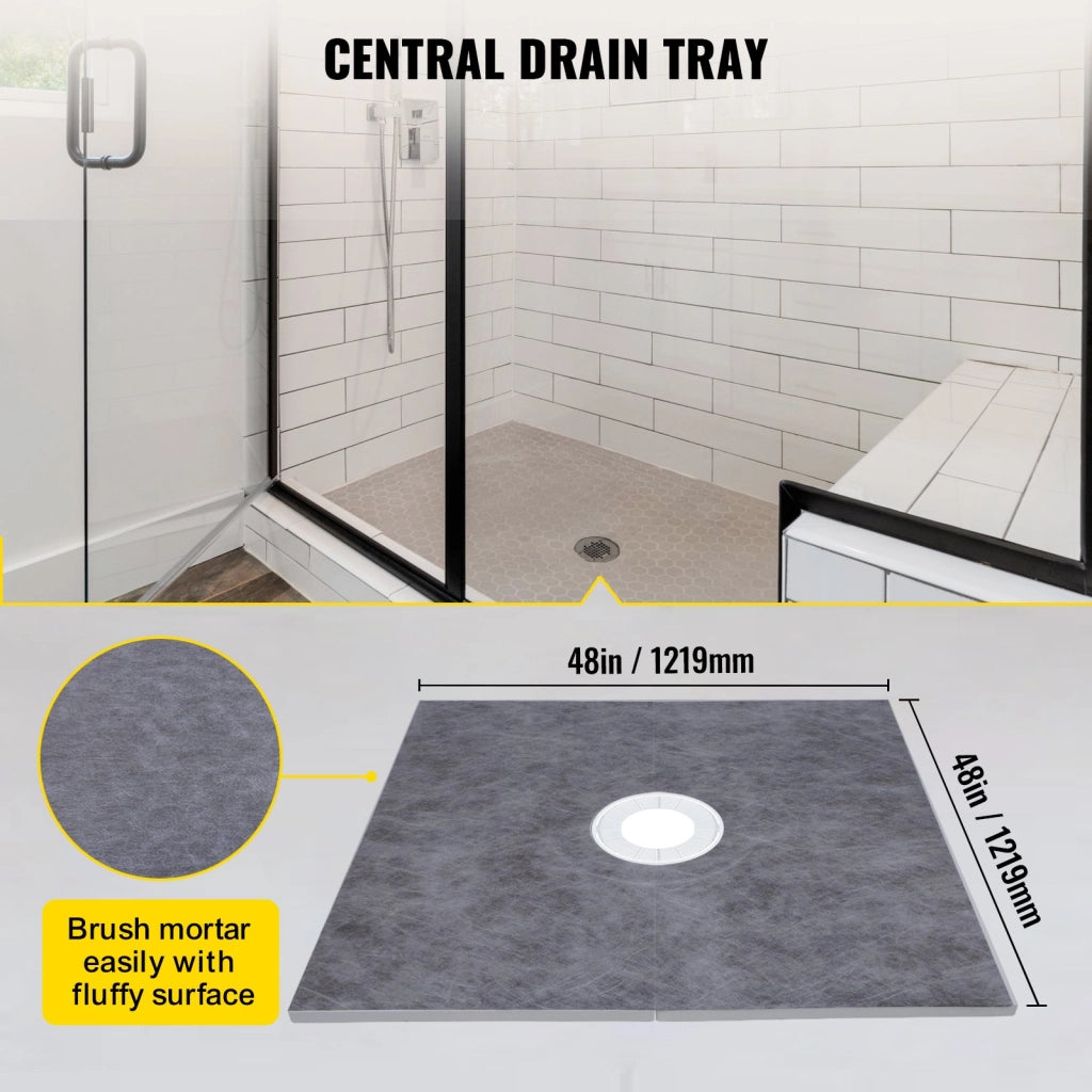 Kit Piatto Doccia Impermeabile 1219,2x1219,2 mm con Flangia PVC e Griglia Inox 10 cm per Bagno Fai da Te VV-LYDZ-PVC4848Z