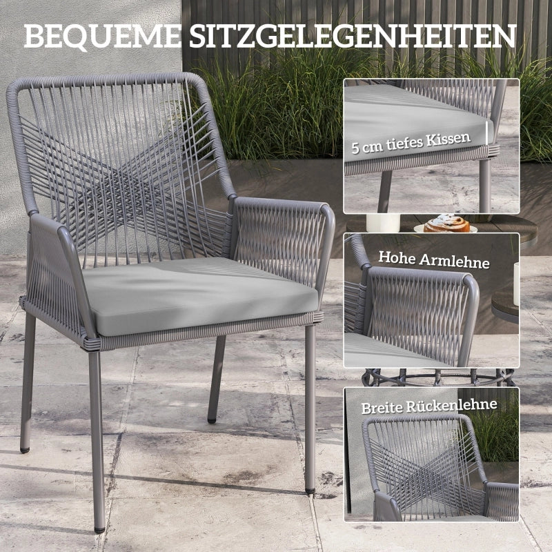 OKWISH Set di 2 Sedie da Giardino con Braccioli, Schienale Ampio e Cuscini Sfoderabili, Rattan Grigio Scuro
