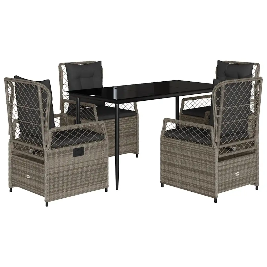 Set da Pranzo da Giardino 5 pz con Cuscini in Polyrattan Grigio