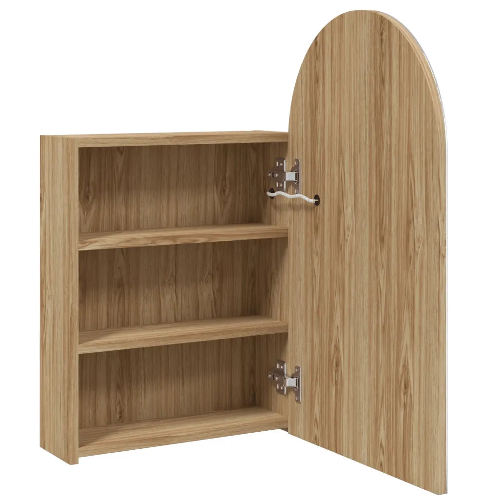 Armadietto Bagno con Specchio e LED ad Arco Rovere 42x13x70 cm 357976