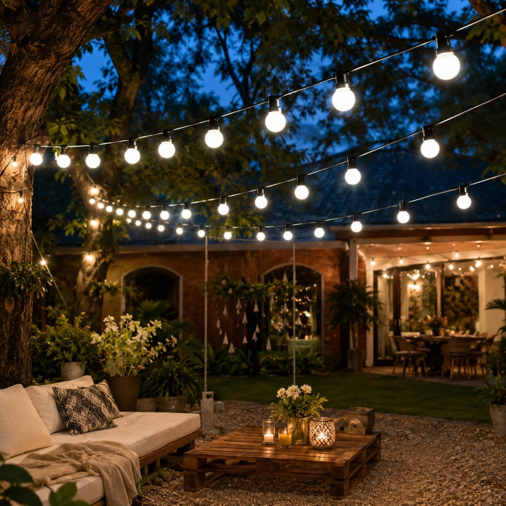 Catena Luminosa LED da Esterno 20 Lampade G50 Luce Bianca 10 m IP44 Prolungabile Alimentatore Incluso per Giardino Gazebo Terrazza