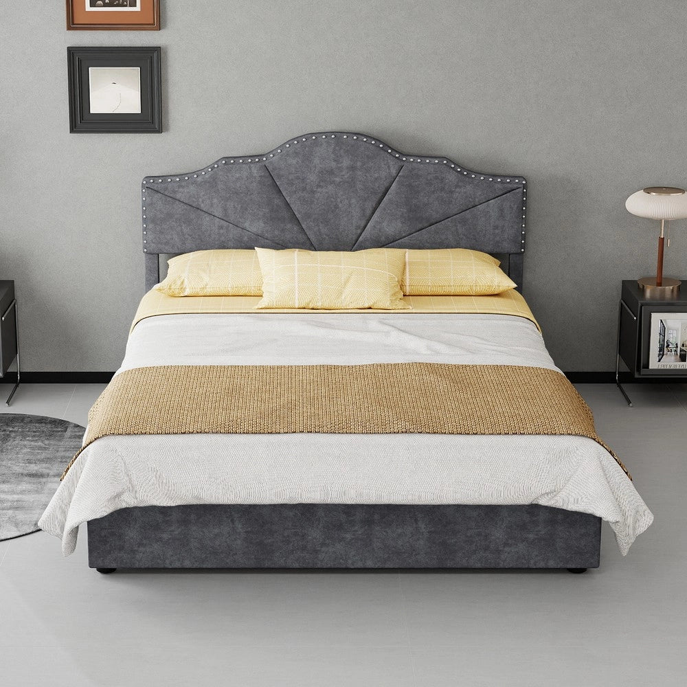 Letto Contenitore Imbottito ¨C MINIMAL ¨C Grigio, con Materasso, 140x200