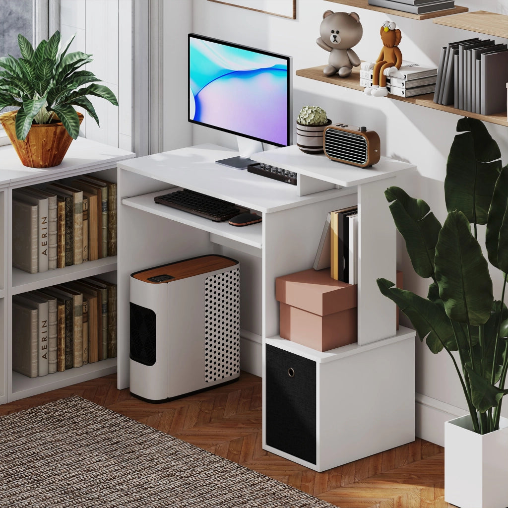 Scrivania Moderna con Cassetto e Ripiani ¨C Minimal ¨C Bianco e Nero 100x40x86.6cm