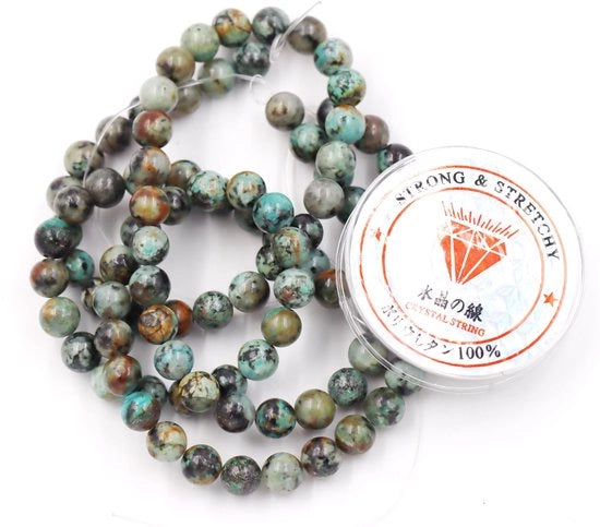 Collezione di perle con corda per l'arte dei gioielli Perle in vetro per uso DIY Pietre energetiche bracciale guaritore 6 mm = 128 pezzi e 1 filo di corda Pietre di turmalina africana 6 mm