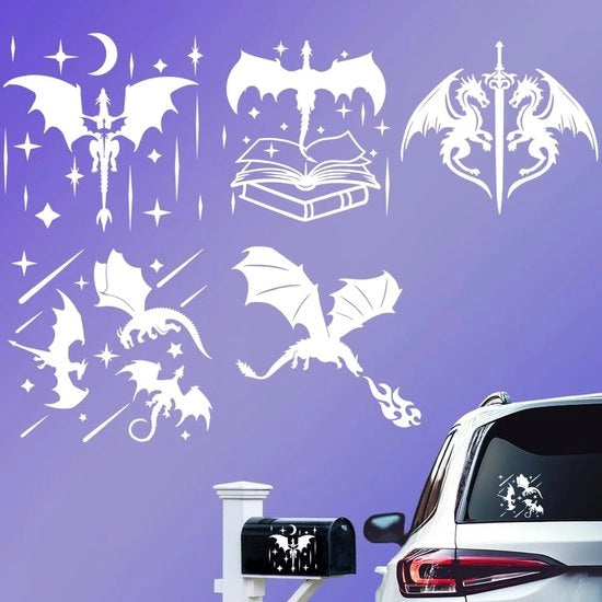 Auto Sticker Riflettente Drago - 5 Stili - Drago a Fiamma - Decali Luna/Stelle - Decorazione Plastica - 16,1 x 5,83 Pollici - Decal Autocarrozzeria