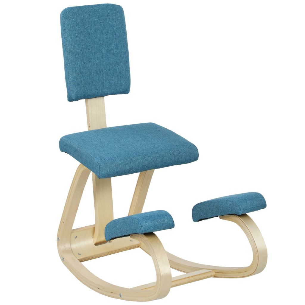 Sedia Ergonomica Inginocchiatoio con Schienale 51x84x93 cm in Legno di Betulla e Cuscini Blu