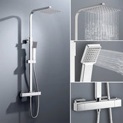 colonna doccia quadrata completo di miscelatore termostatico rettangolo, soffione quadrato 25x25cm, cromo