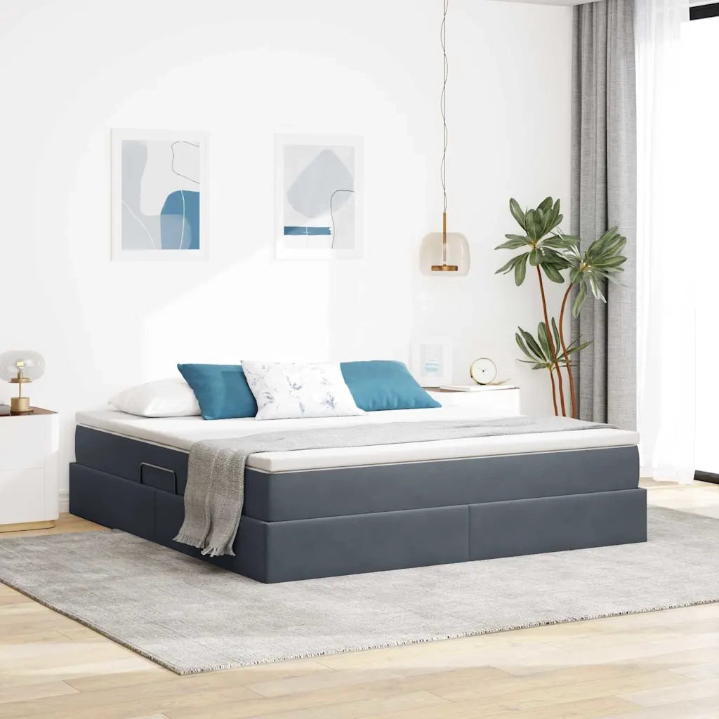 Letto con contenitore e materasso Grigio scuro 160 x 200 cm