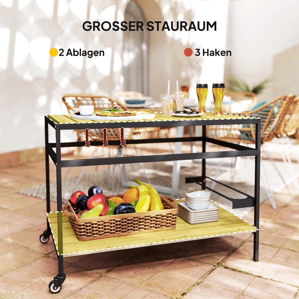 Carrello da servizio stile industriale ¨C Xylo ¨C 3 ganci, 1 ripiano, 107x65x80 cm, nero e naturale
