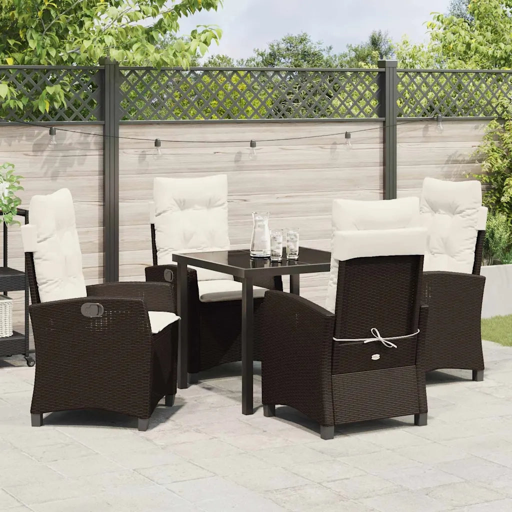 Set da Pranzo per Giardino con cuscino 5 pcs Marrone polyrattan
