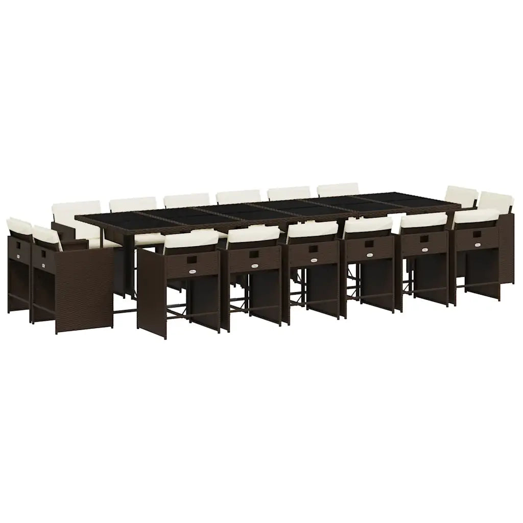 Set da Pranzo da Giardino 17 pz con Cuscini Marrone Polyrattan 3211245
