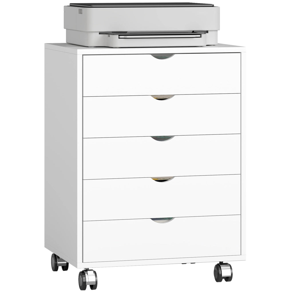 Scrivania con cassetti e ruote ¨C zephmum ¨C 5 cassetti, bianco