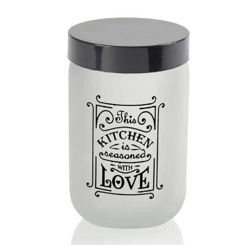 Trade Shop - Barattolo Contenitore Vetro Bianco Love Moderno Satinato Tonda 660ml 14x9cm 833458 -