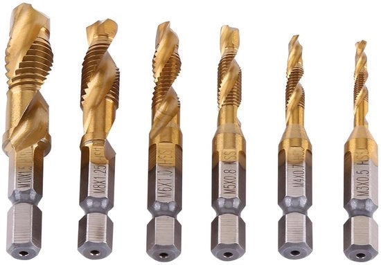Set di fori in metallo a 6 pezzi - HSS - set di fori a spirale metrica - attacco a vite - in acciaio inossidabile - per acciaio, ghisa, rame, alluminio - set di fori a spirale a vite