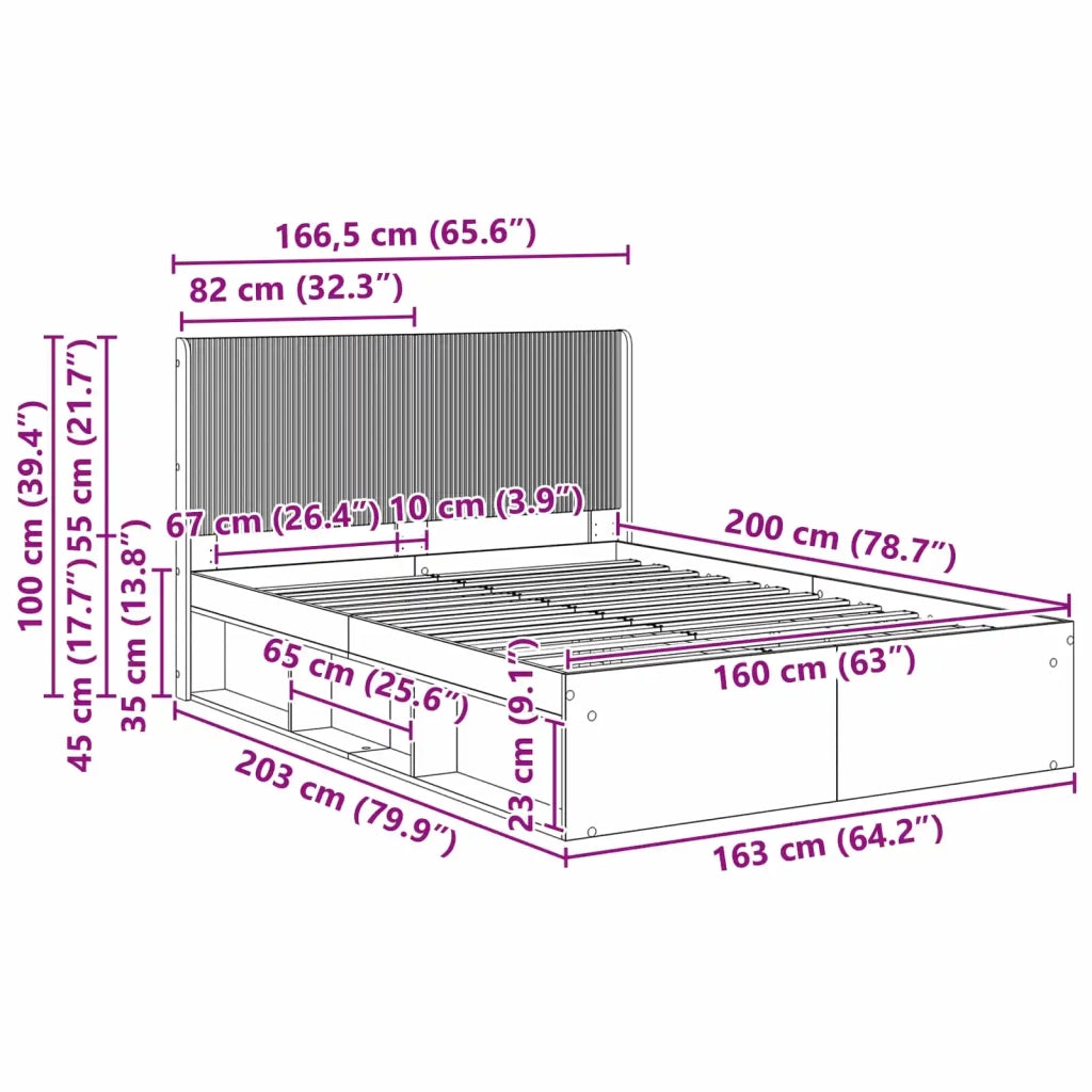 Letto da camera | Struttura del letto con stoccaggio e testata 3 pcs