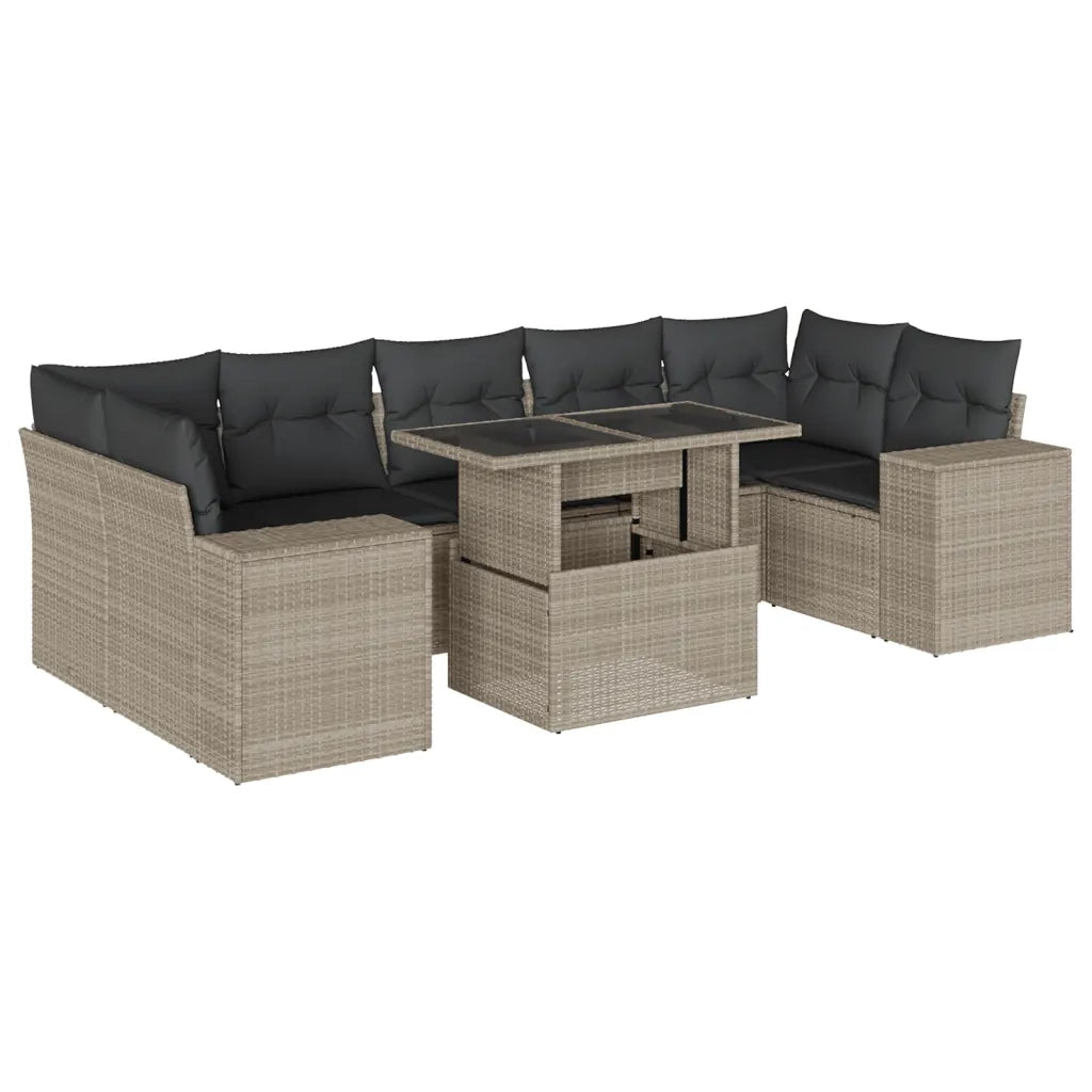 Set Divano da Giardino 8pz con Cuscini Grigio Chiaro Polyrattan 3269042