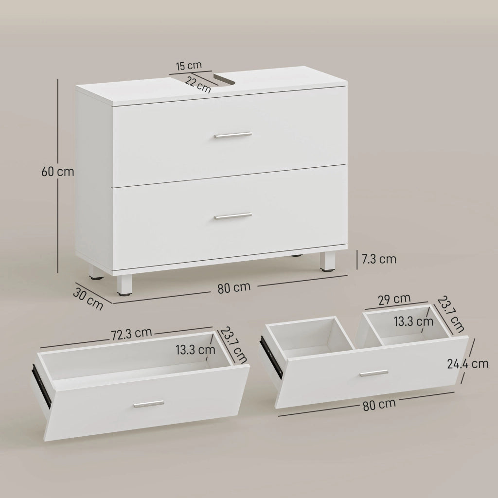 Mobile Sottolavabo con 2 Cassetti e Divisori ¨C Minimal ¨C Bianco 80x30x60 cm