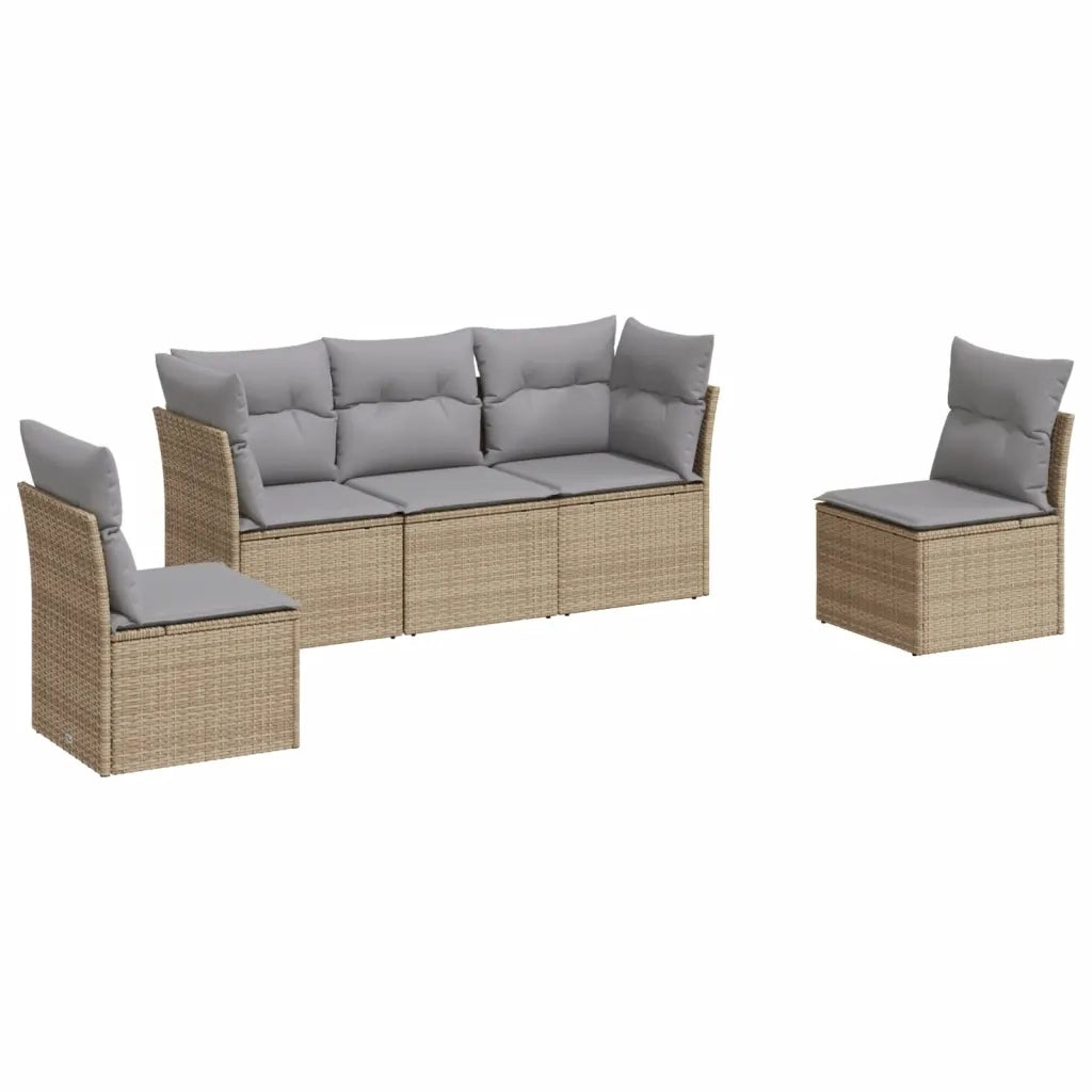 Set Divano da Giardino 5 pz con Cuscini Beige in Polyrattan 3249188