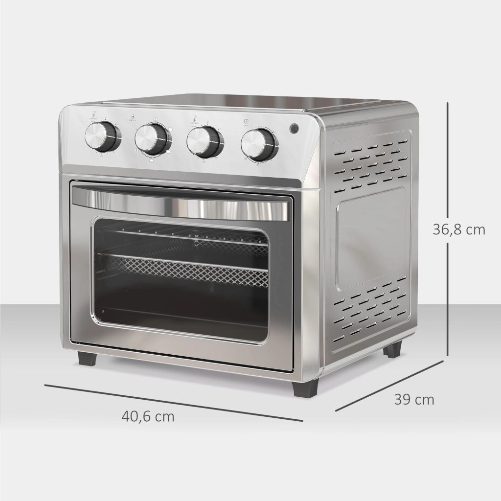 Fornetto elettrico ventilato e friggitrice ad aria 24L 1600W, mini forno multifunzionale con timer e accessori, argento