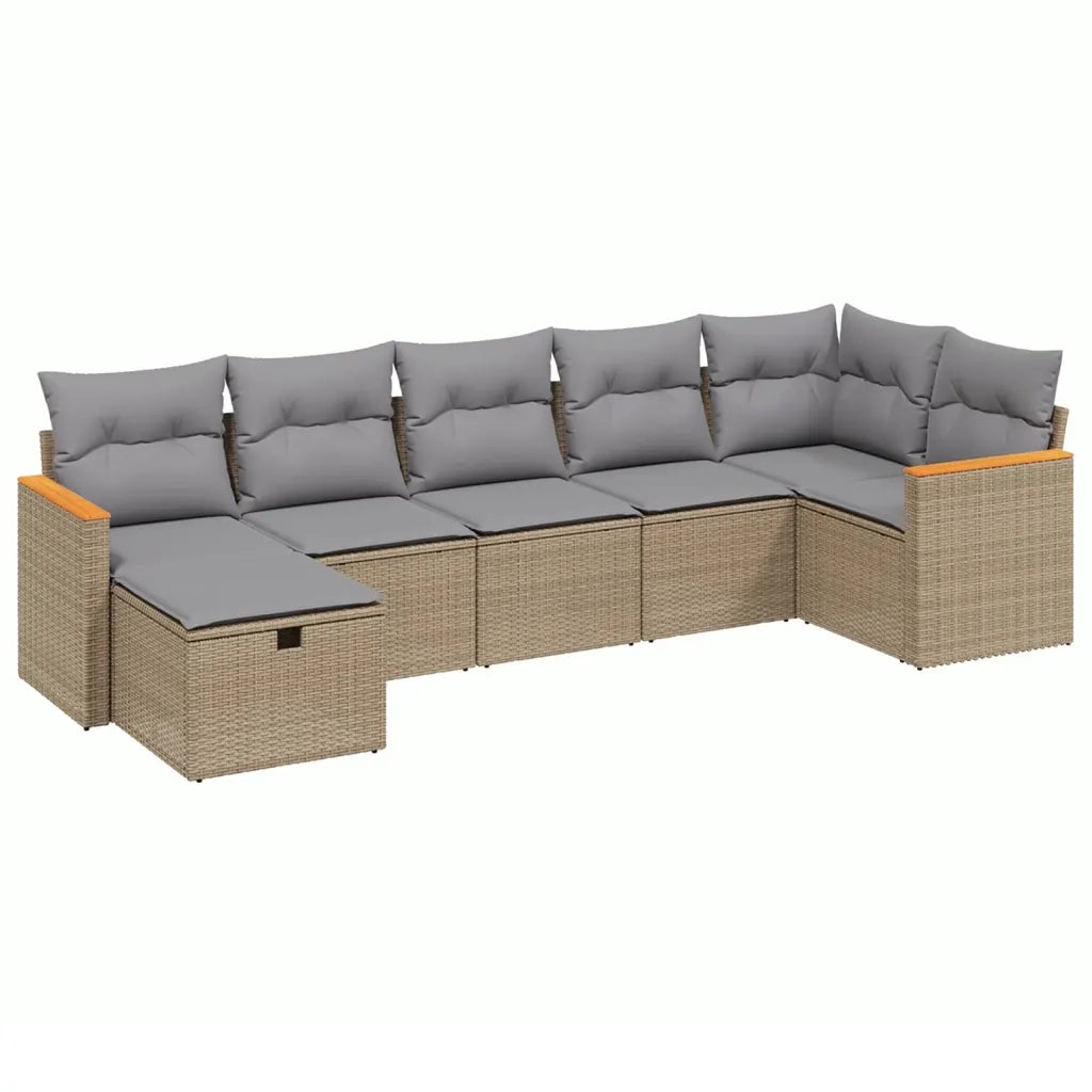 Set Divano da Giardino 7 pz con Cuscini Beige Misto Polyrattan 3265315