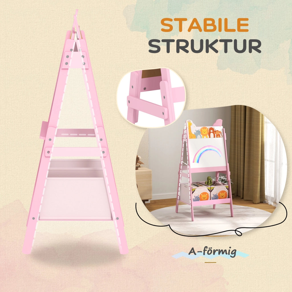 Cavalletto da disegno 2 in 1 con lavagna bianca e nera ¨C Xylo ¨C Rosa con contenitori