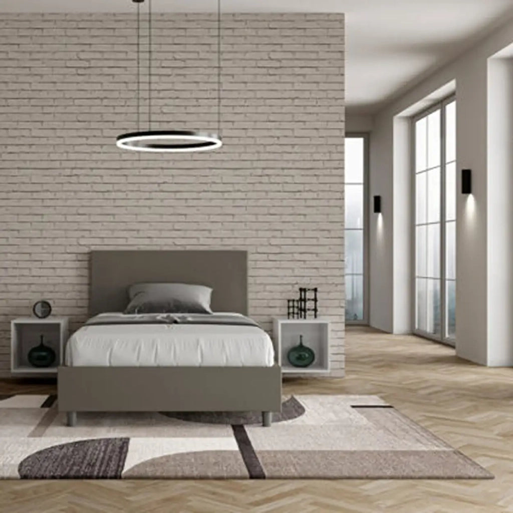 Letto una piazza e mezza con rete imbottito 120x190 similpelle cappuccino Adele