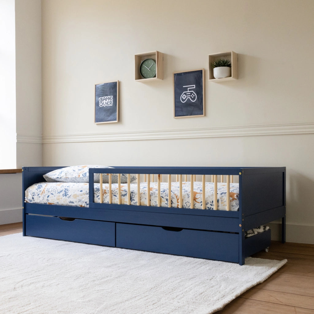 Letto blu scuro per bambini 190x90cm con cassetti ADAM