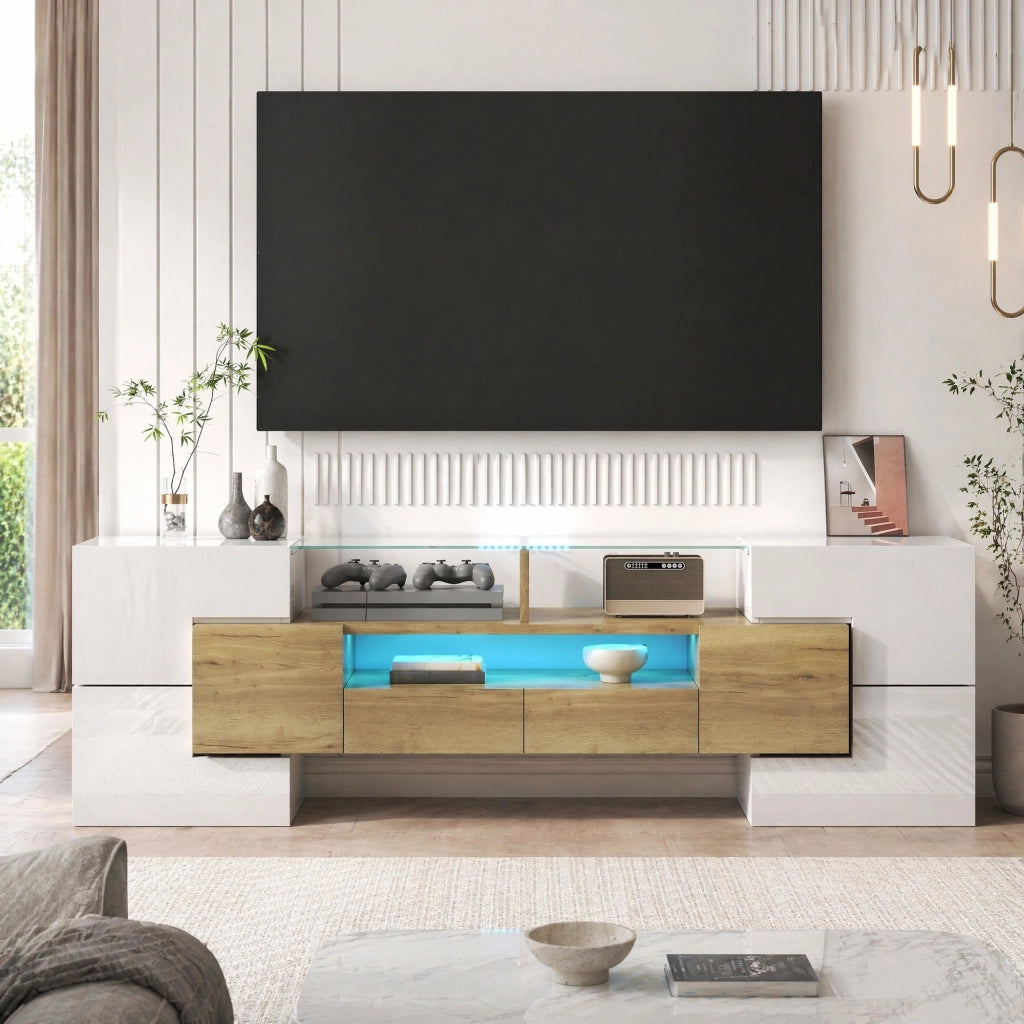 Mobile TV con LED multicolore, 145 cm, bianco e oro
