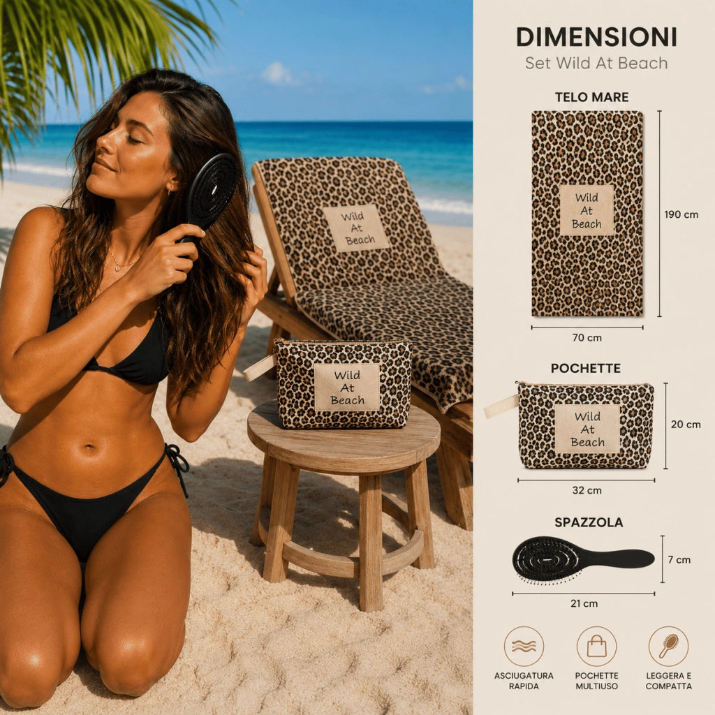 Set Telo Mare 90 x 170 cm con Pochette e Spazzola – Telo Grande in Microfibra, Pochette 32x20 cm, Fantasie Assortite - IDEA REGALO