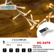 Trade Shop - Catena 12 Led A Batteria Cavo Trasparente Luce Calda Fissa+intermittente Xc-3470 -
