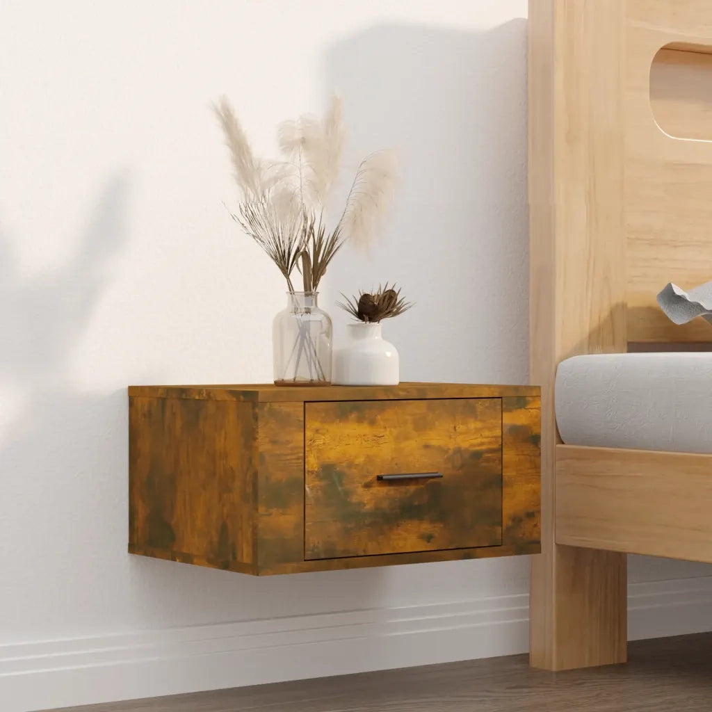 Set di 2 Comodini | Armadio da Notte | Mobiletto da notte a Muro Rovere Fumo 50x36x25 cm