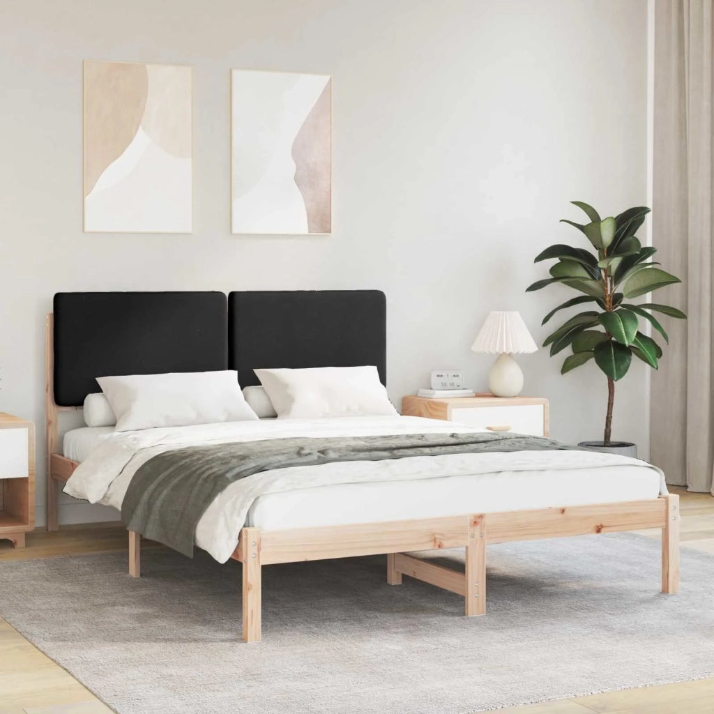 Letto matrimoniale | Letto per adulti | Letto con Testiera Rivestita Nero 140 x 190 cm Pino massello