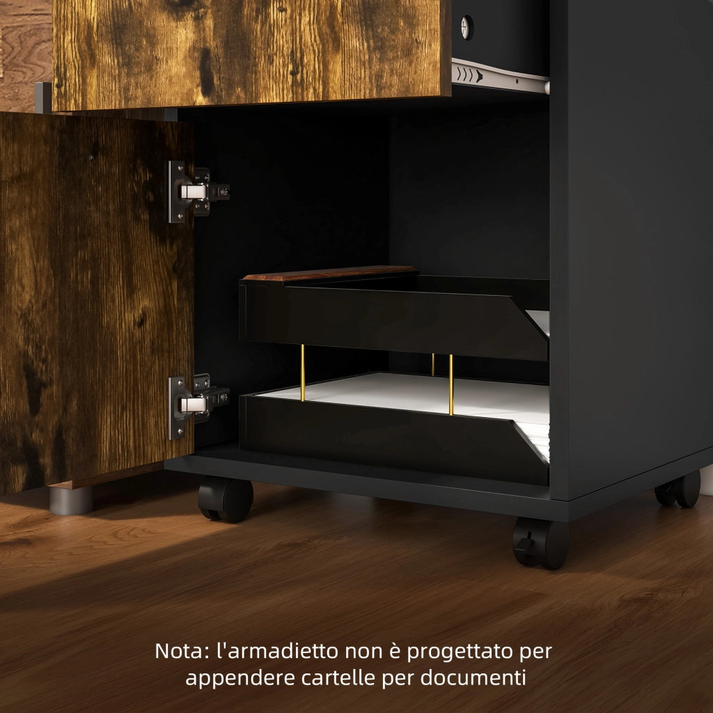 Cassettiera con Cassetto e Ripiano ¨C Minimal ¨C Marrone e Nero 40x35x60cm