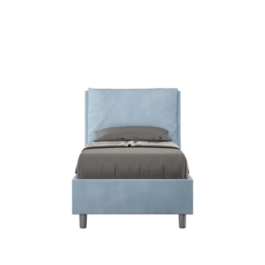 Letto singolo contenitore imbottito 80x190 microfibra azzurro Antea