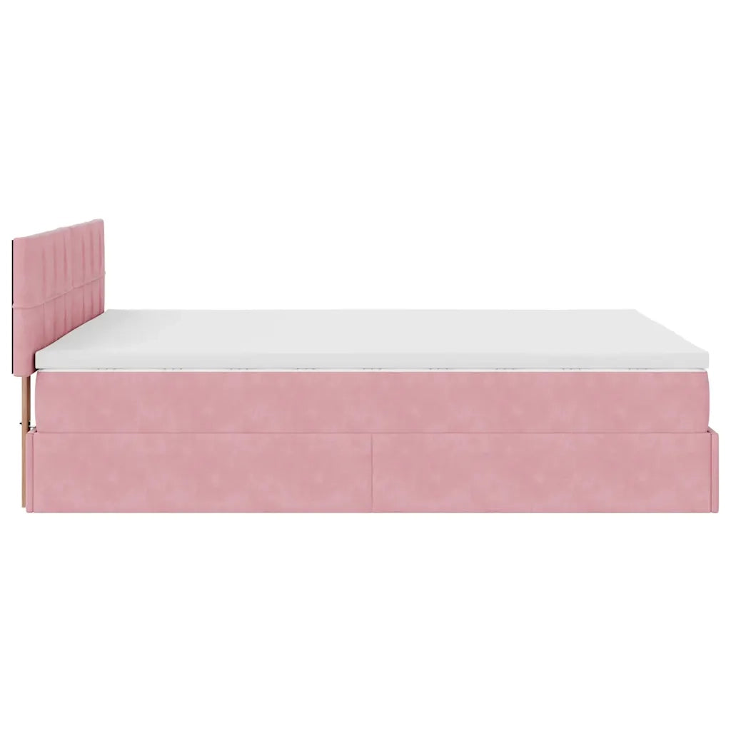 Struttura Letto Pouf con Materasso Rosa 140x190 cm in Velluto 3311776