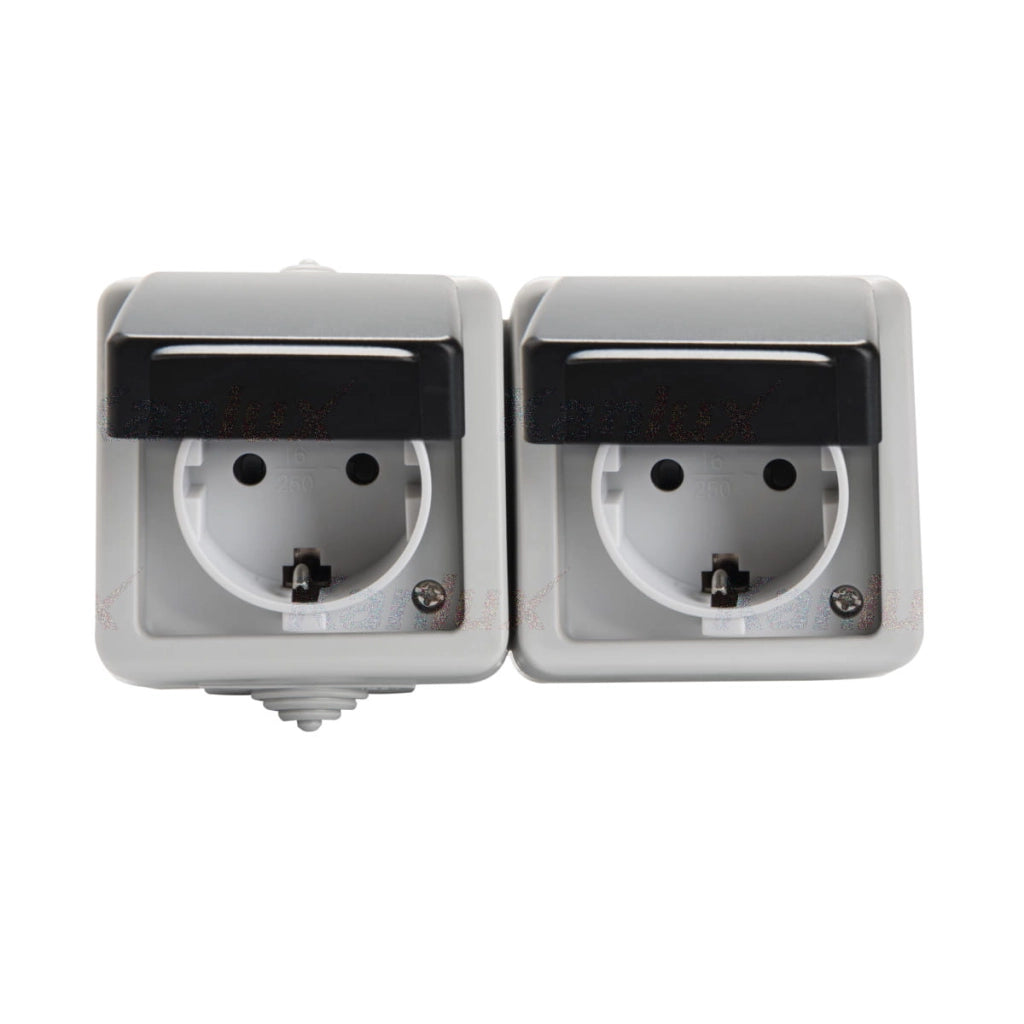 Presa doppia Schuko TEKNO nera IP54 Kanlux