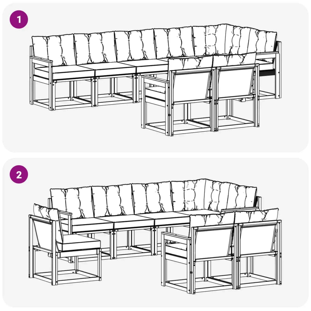 Set di divani da esterno con cuscino 8 pcs Naturale e Nero 3368779