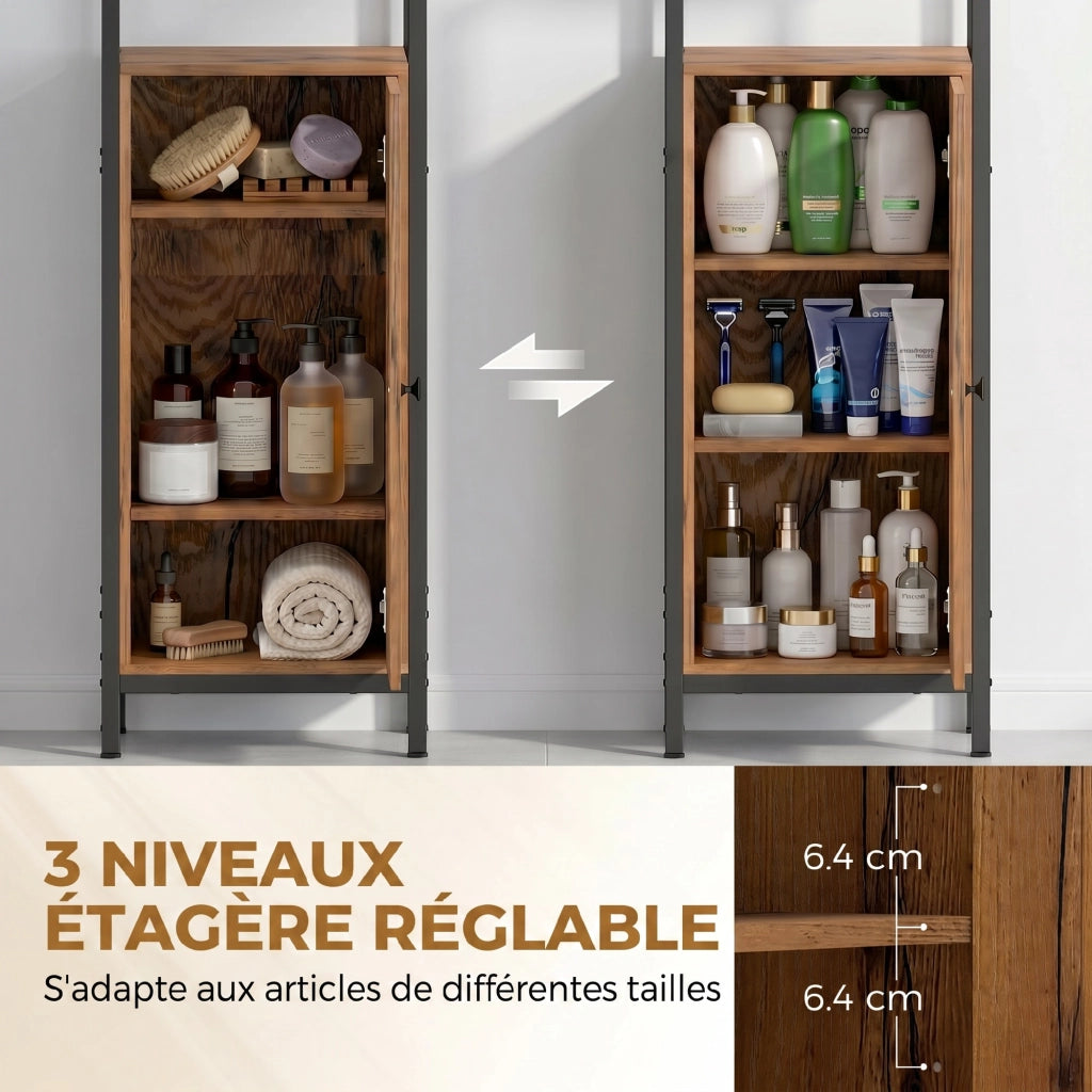 Colonna Bagno Industriale ¨C Zephmum ¨C Marrone Rustico 3 Ripiani Regolabili
