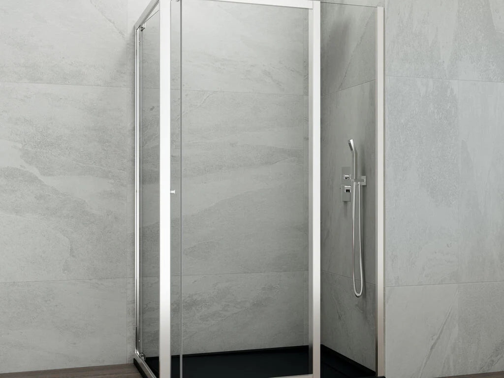 Box doccia angolare SPAZIO fisso 50 + porta 75 + laterale fisso 125x80 cm (120.5-123/76.5-79) nero opaco