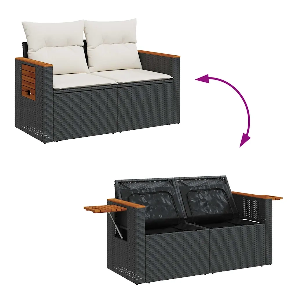 Set Divani da Giardino con Cuscini 7pz Nero Polyrattan 3325976